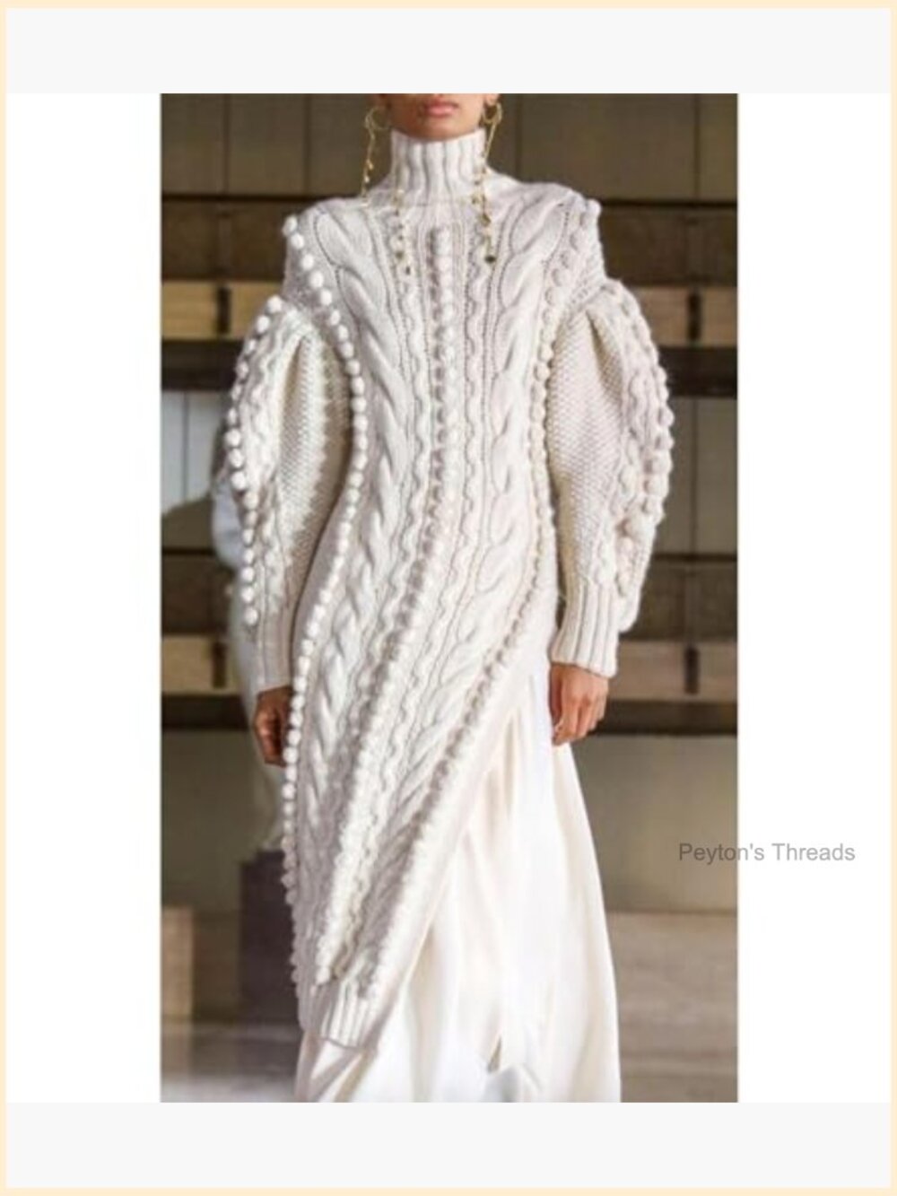 Textured Knit Puff Sleeve High Neck High Split Maxi Sweater Dress - Picture 7 of 7
